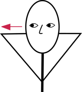 Strichzeichnung Blick nach rechts: Person in Rückenlage, die beiden Hände liegen mit verschränkten Fingern unter dem Kopf, Blick nach rechts, die Nase zeigt zur Zimmerdecke